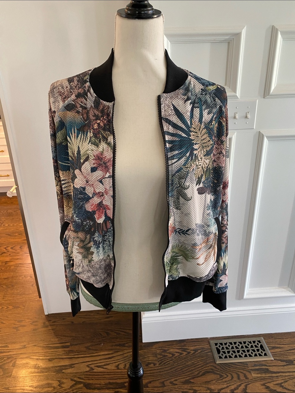 Noli Floral Bomber Jacket in Multicolor with Black Trim
